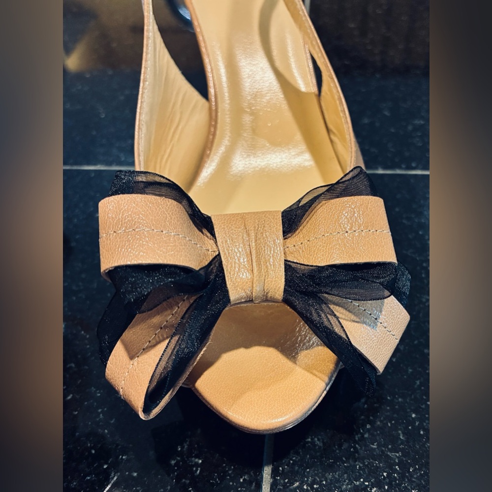 Kate Spade New York Billow Leather Slingback Heels Tan SZ. 7.5 Made In Italy - Picture 4 of 14